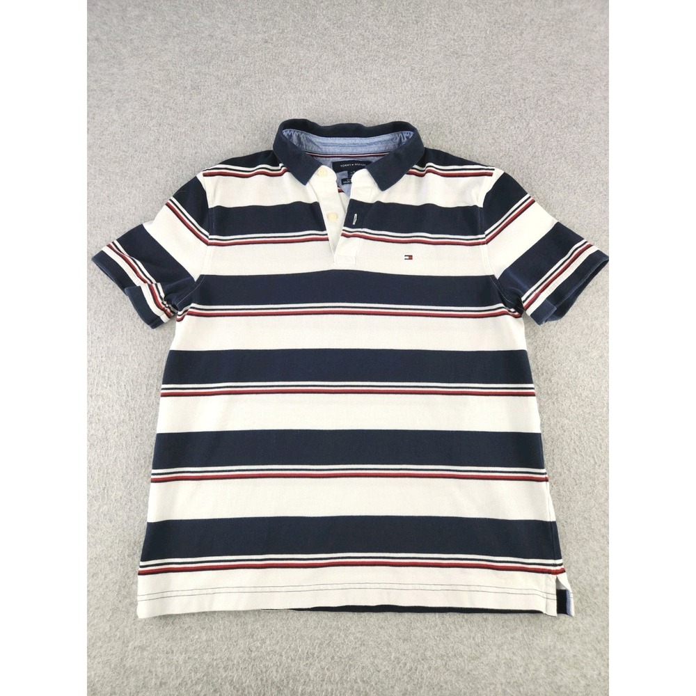 Vintage Tommy Hilfiger Striped Polo Shirt L Medium Sport Sailing Nautical USA